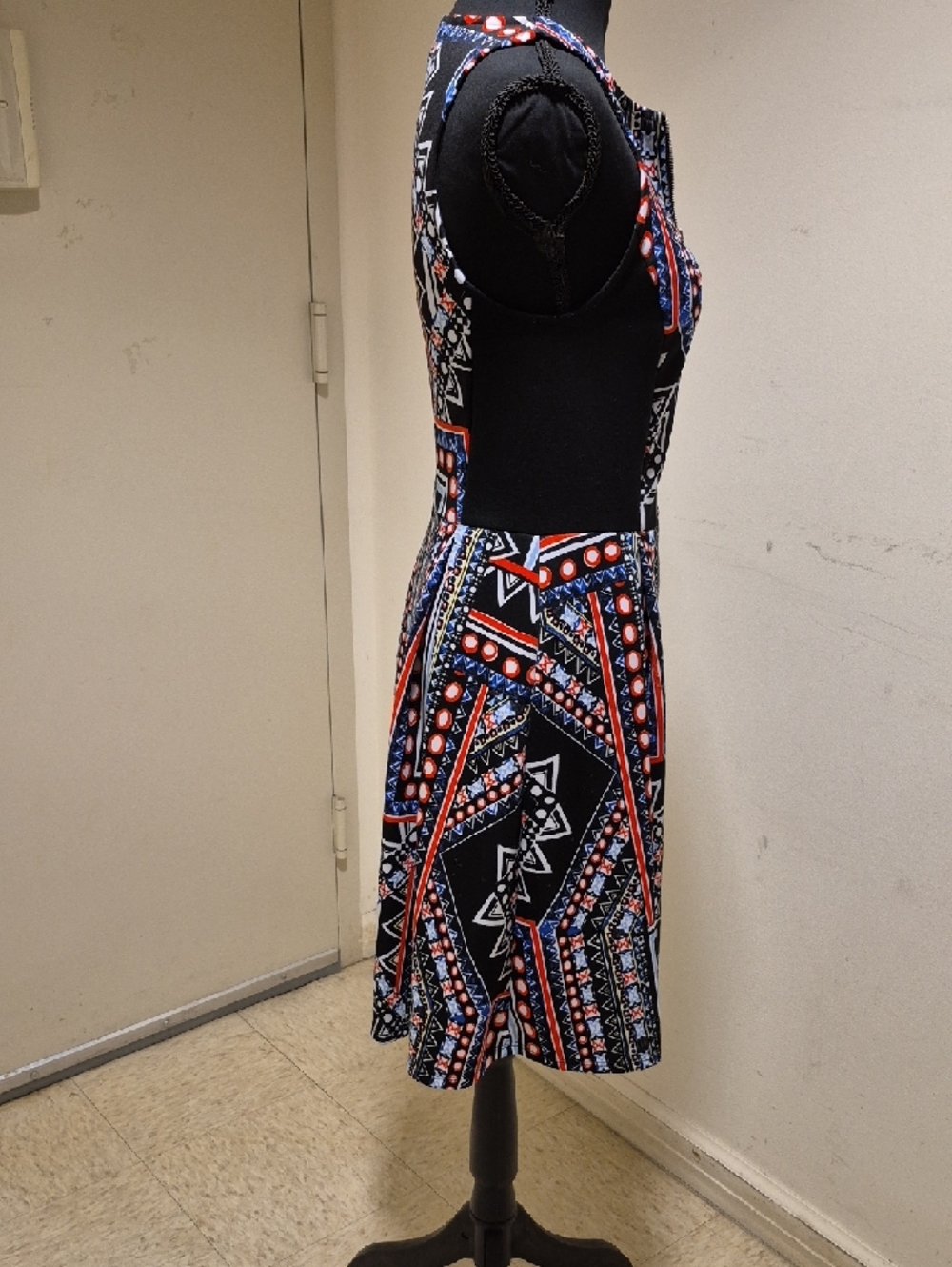 Sleeveless Black Tribal Print A-Line Dress - Picture 2 of 6